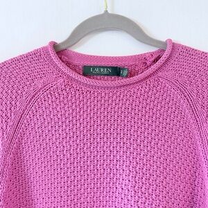 Like New Polo Ralph Lauren 100% Cotton Pink Purple Crew Neck Cable Knit Sweater
